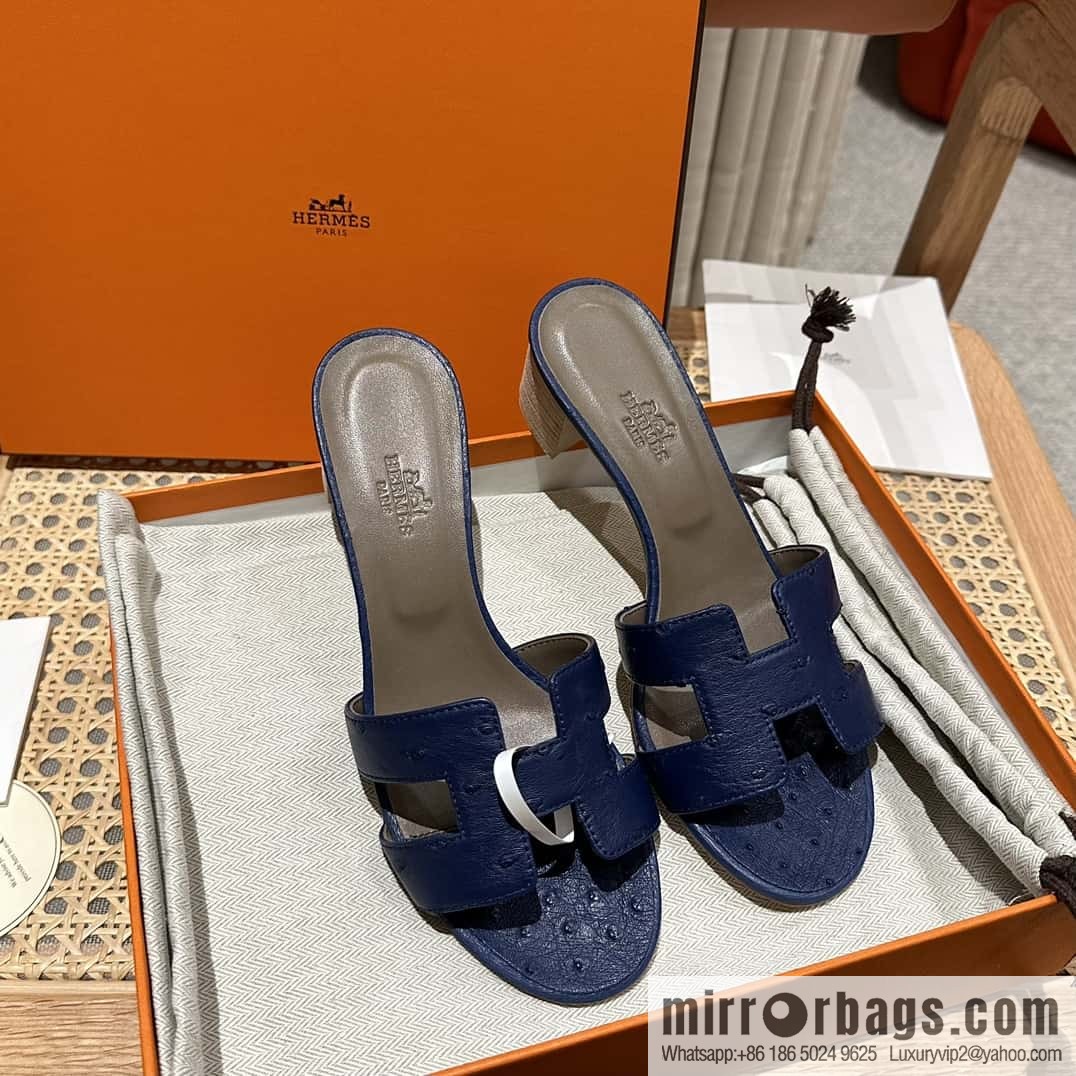 Hermès ostrich leather slippers