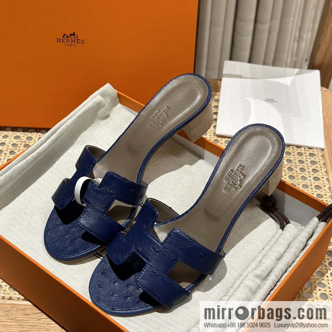 Hermès ostrich leather slippers