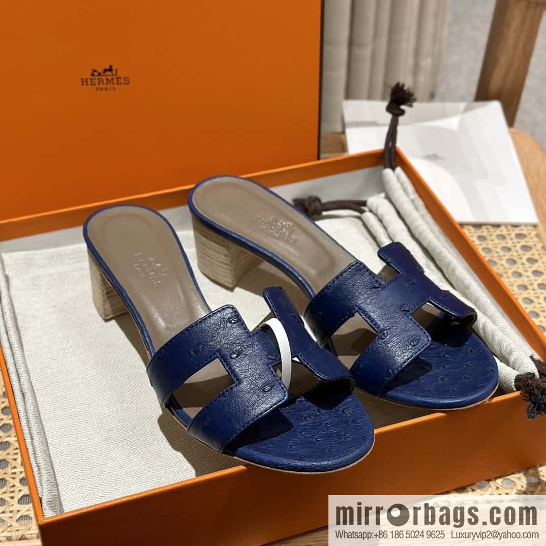 Hermès ostrich leather slippers