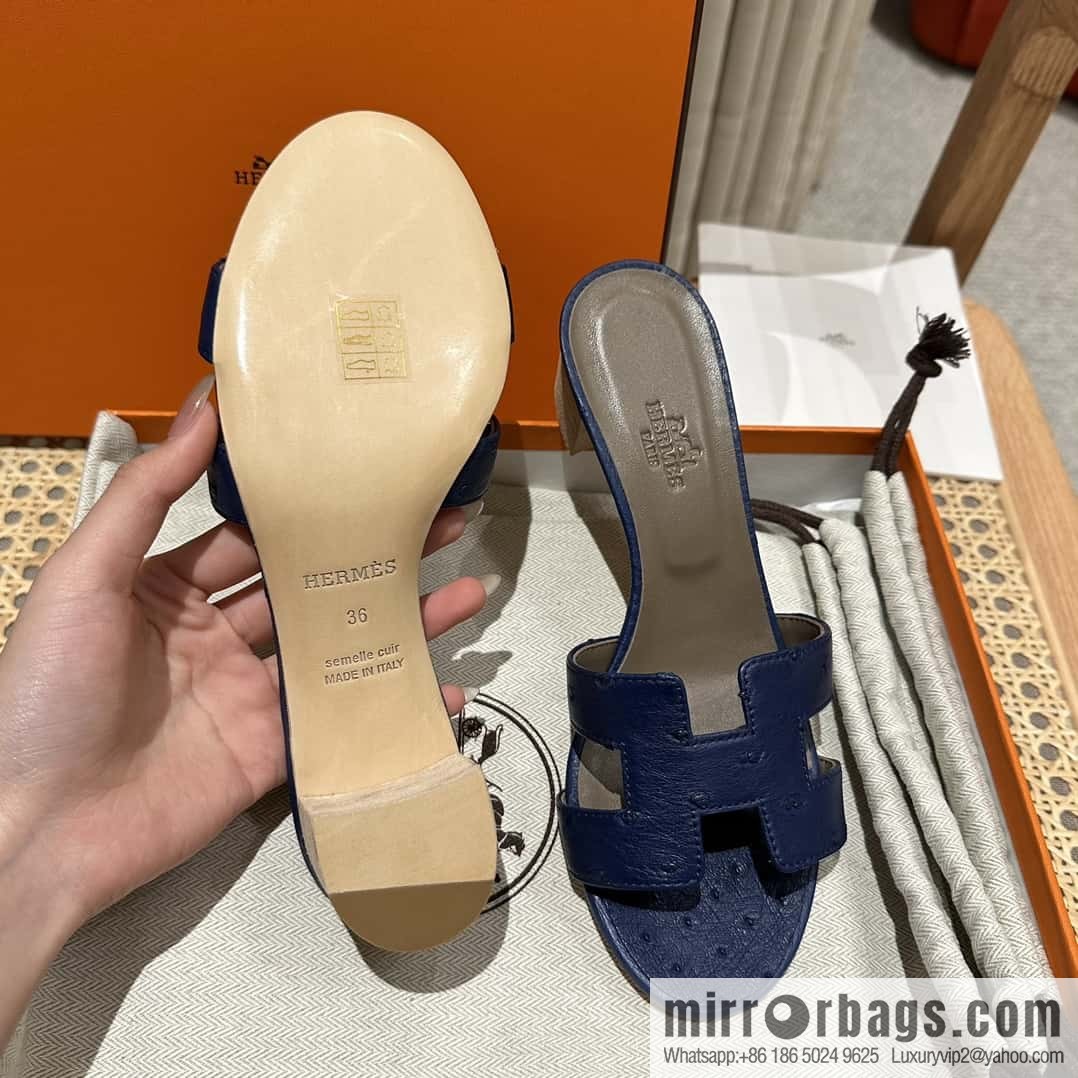 Hermès ostrich leather slippers