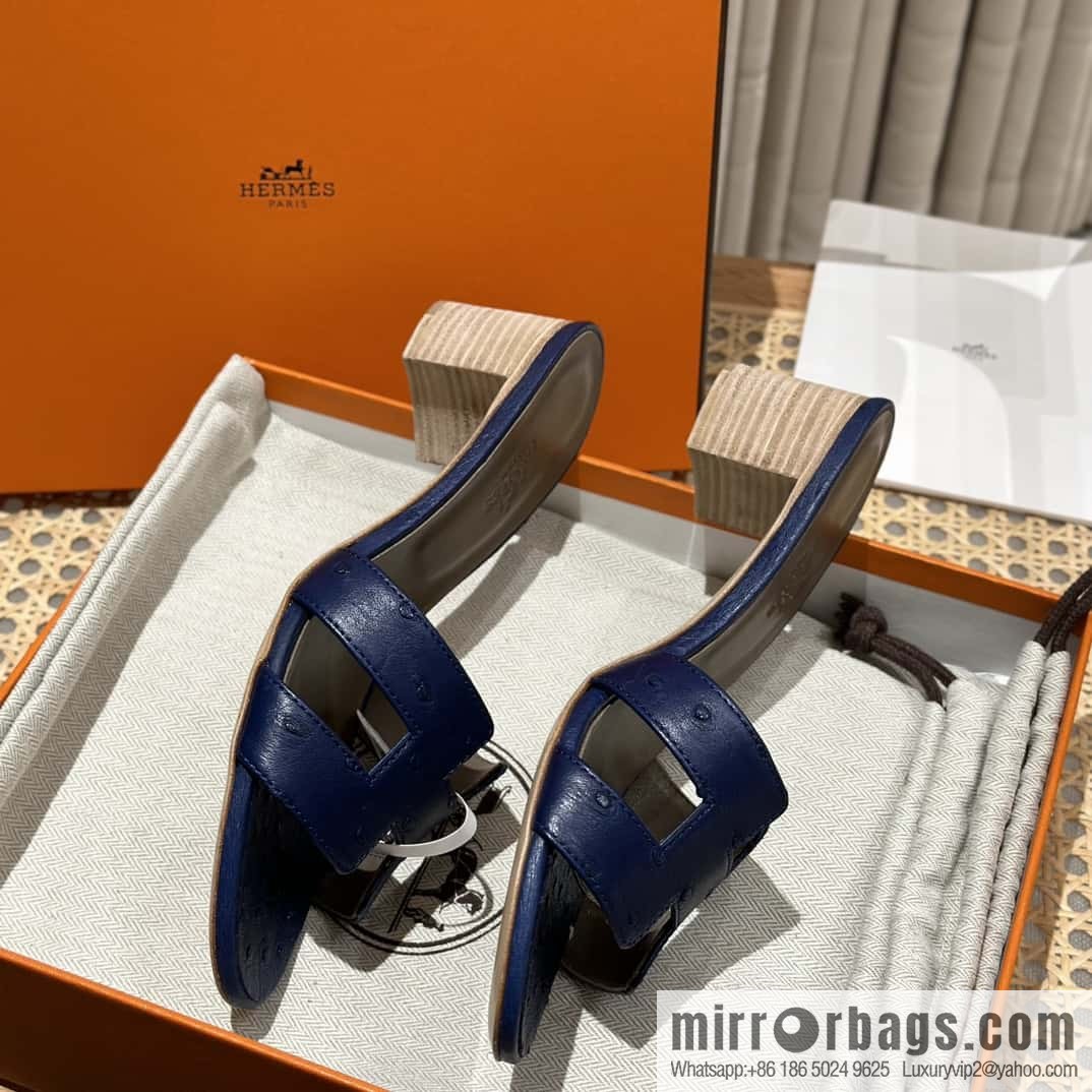Hermès ostrich leather slippers