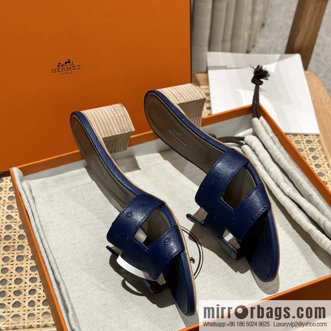 Hermès ostrich leather slippers