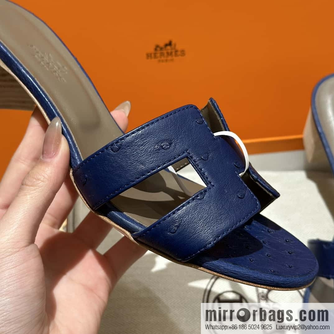 Hermès ostrich leather slippers