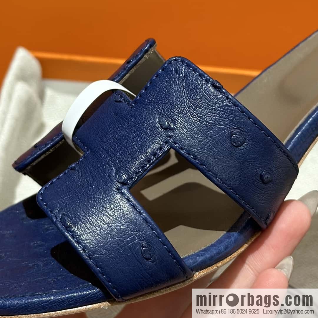 Hermès ostrich leather slippers