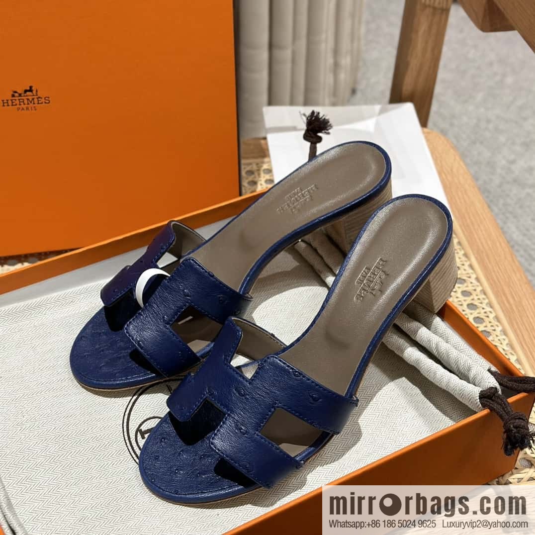 Hermès ostrich leather slippers