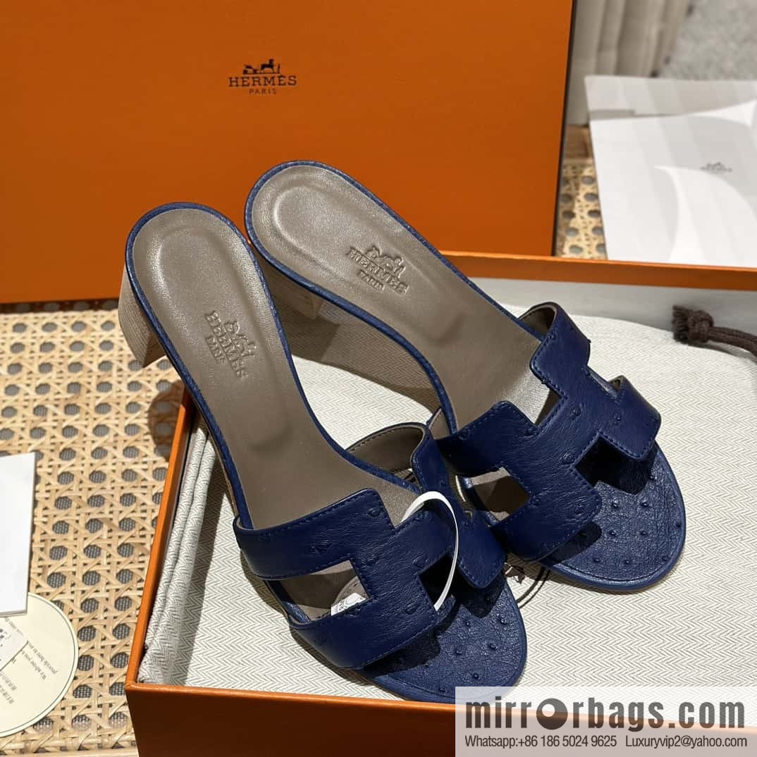Hermès ostrich leather slippers
