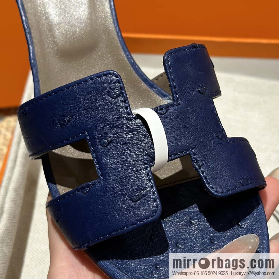 Hermès ostrich leather slippers