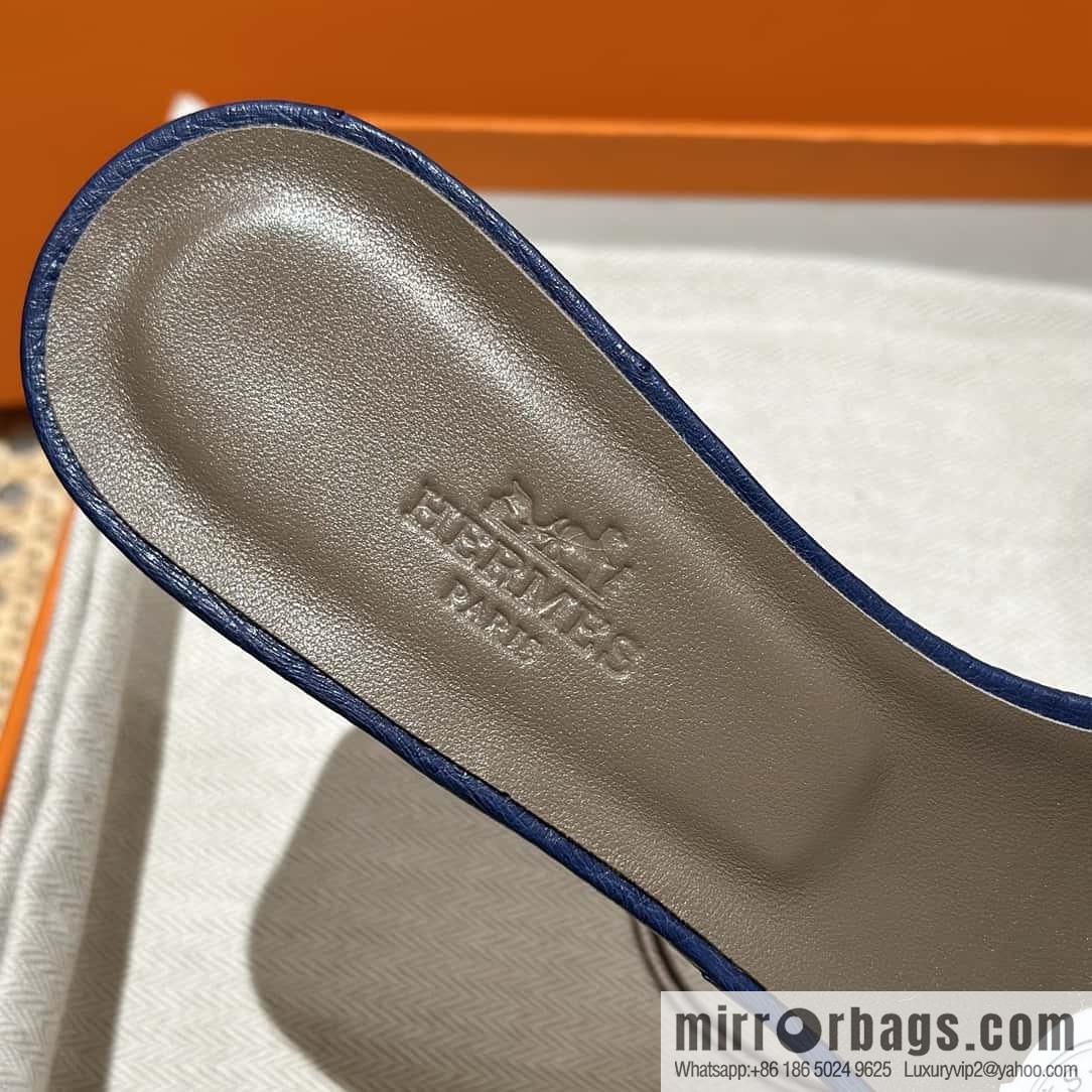 Hermès ostrich leather slippers