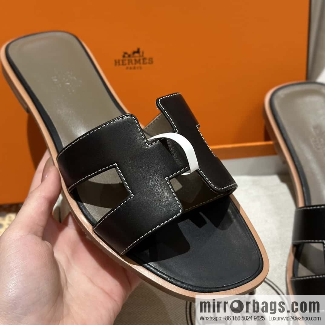 Hermès leather outsole H slippers
