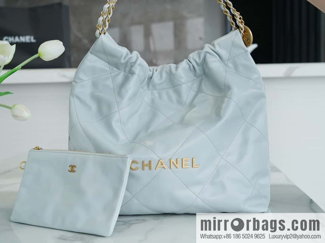 CHANEL 23C 22 handbag, genuine tail leather, haze blue, medium AS3261.