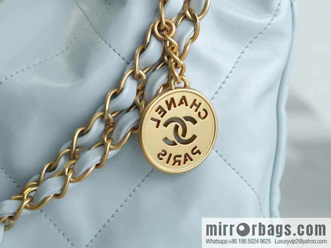 CHANEL 23C 22 handbag, genuine tail leather, haze blue, medium AS3261.