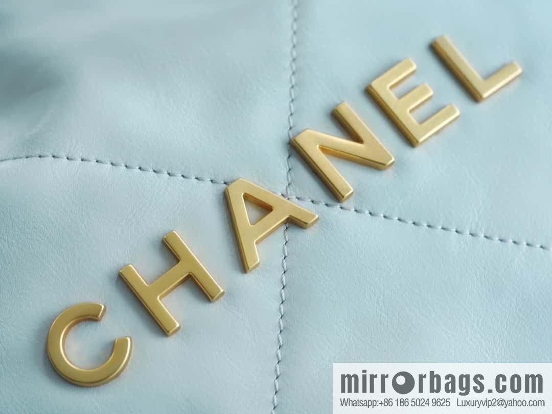 CHANEL 23C 22 handbag, genuine tail leather, haze blue, medium AS3261.