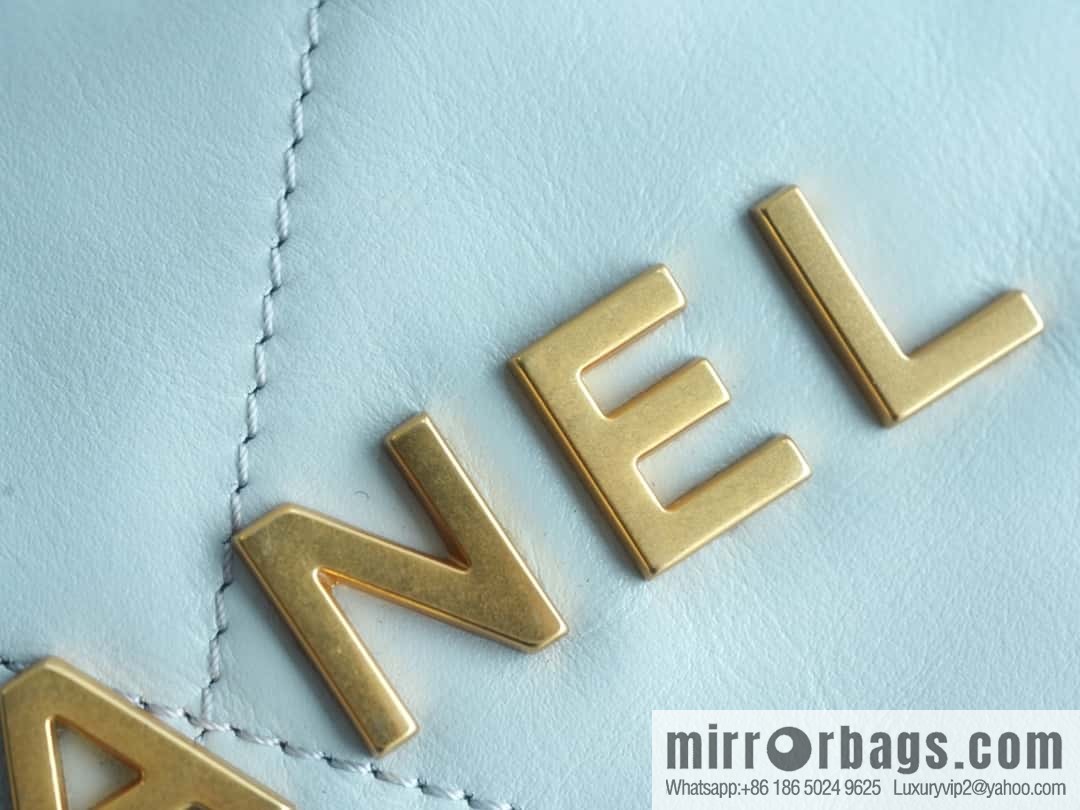 CHANEL 23C 22 handbag, genuine tail leather, haze blue, medium AS3261.