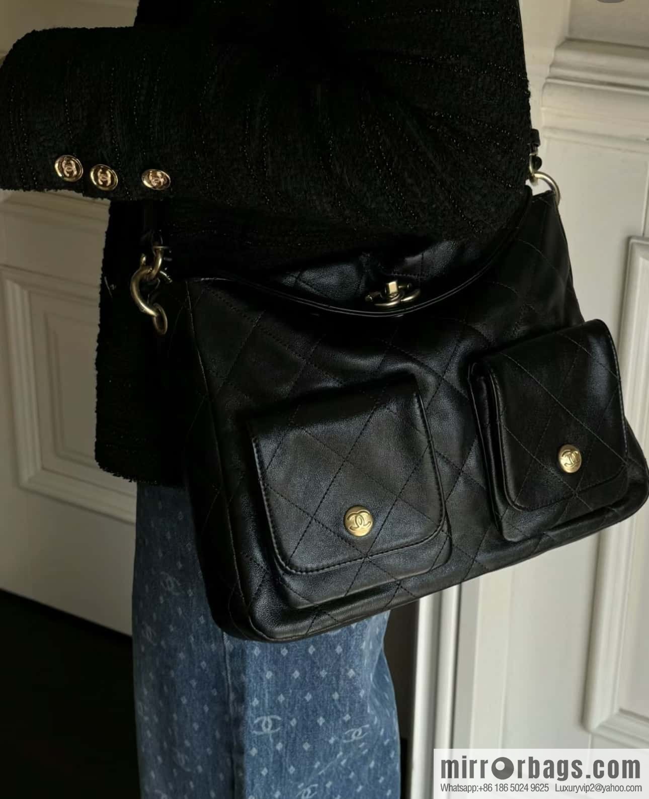 CHANEL 24P spring and summer trailer series big hit hobo Vintage bag AS4668 black