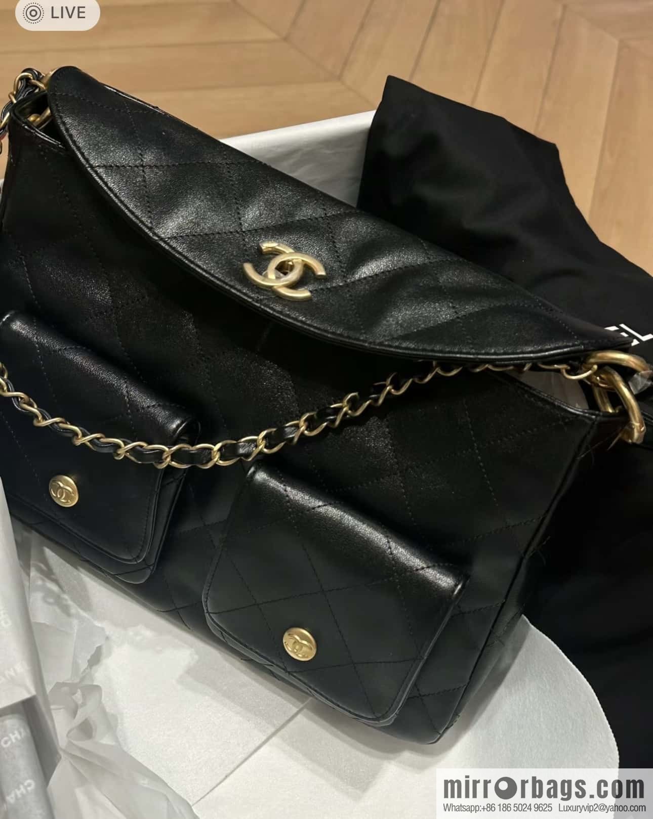 CHANEL 24P spring and summer trailer series big hit hobo Vintage bag AS4668 black