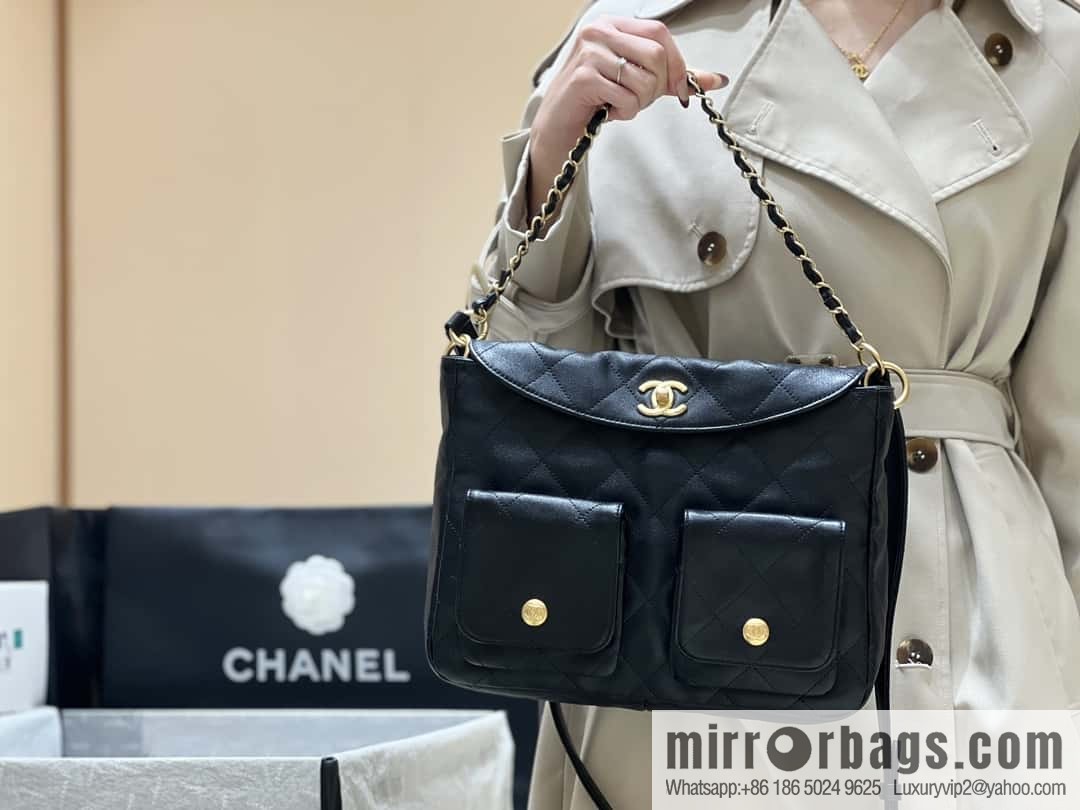 CHANEL 24P spring and summer trailer series big hit hobo Vintage bag AS4668 black