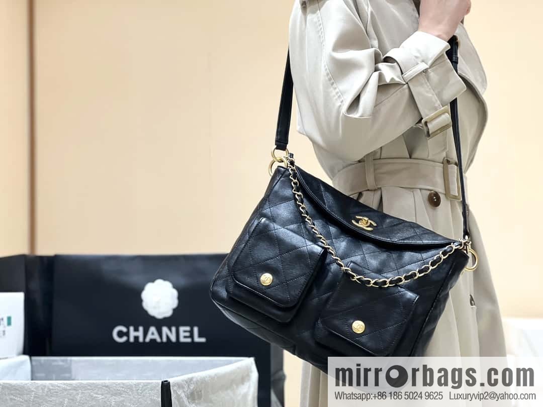 CHANEL 24P spring and summer trailer series big hit hobo Vintage bag AS4668 black
