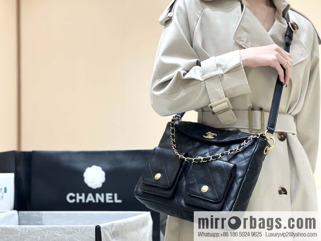 CHANEL 24P spring and summer trailer series big hit hobo Vintage bag AS4668 black