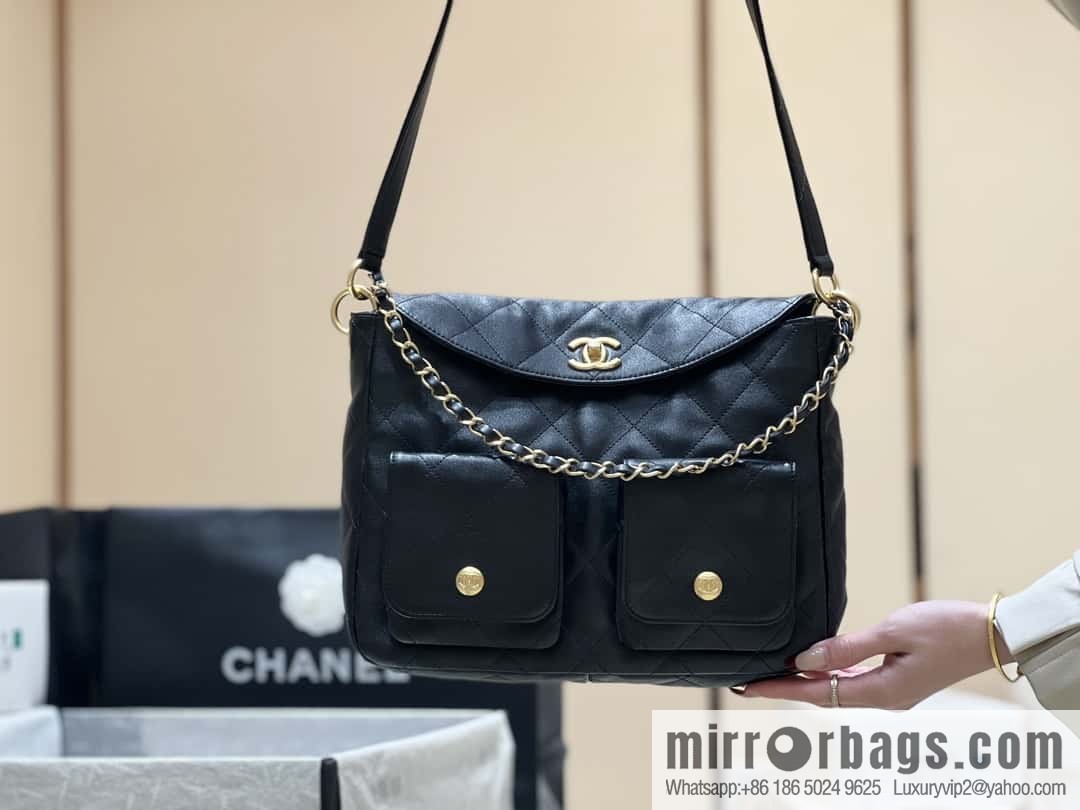 CHANEL 24P spring and summer trailer series big hit hobo Vintage bag AS4668 black