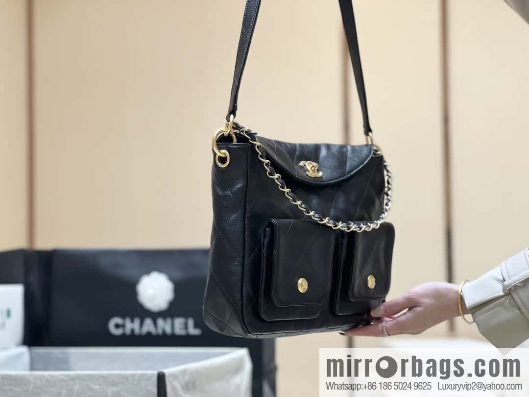 CHANEL 24P spring and summer trailer series big hit hobo Vintage bag AS4668 black