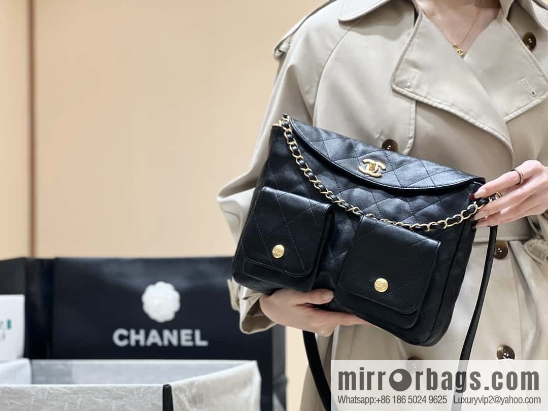 CHANEL 24P spring and summer trailer series big hit hobo Vintage bag AS4668 black