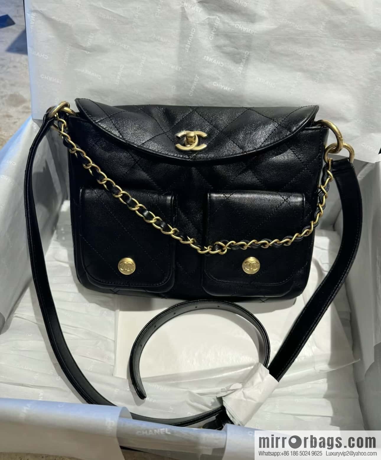 CHANEL 24P spring and summer trailer series big hit hobo Vintage bag AS4743 black