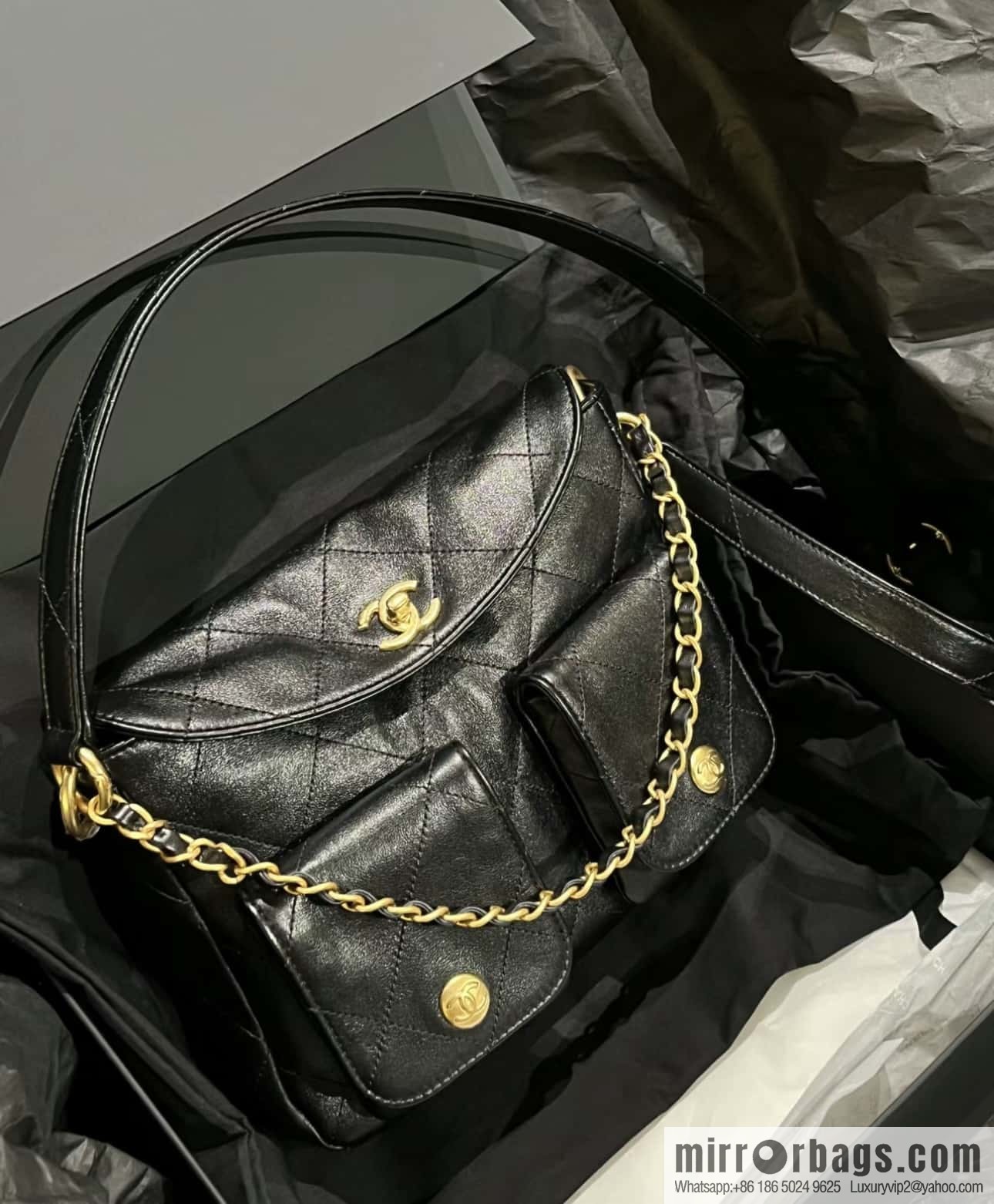 CHANEL 24P spring and summer trailer series big hit hobo Vintage bag AS4743 black
