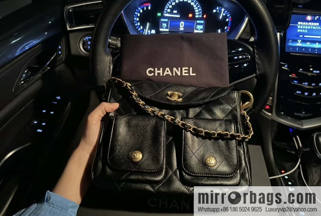 CHANEL 24P spring and summer trailer series big hit hobo Vintage bag AS4743 black