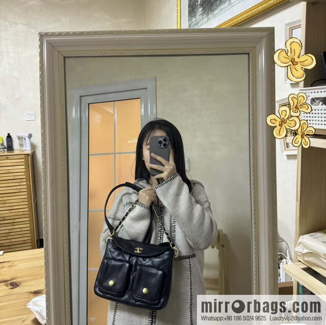 CHANEL 24P spring and summer trailer series big hit hobo Vintage bag AS4743 black