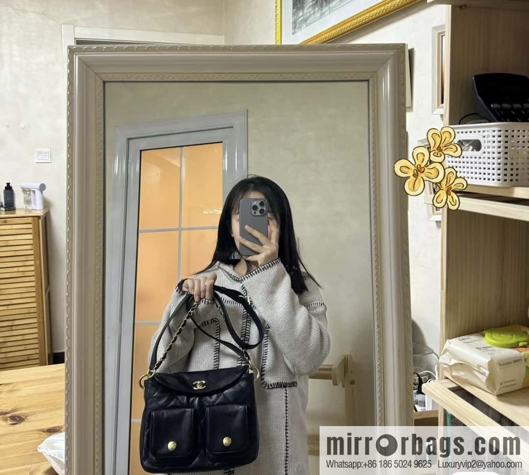 CHANEL 24P spring and summer trailer series big hit hobo Vintage bag AS4743 black