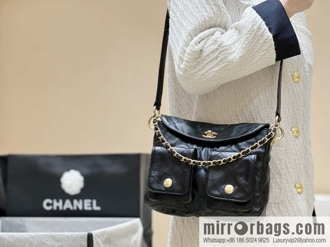 CHANEL 24P spring and summer trailer series big hit hobo Vintage bag AS4743 black