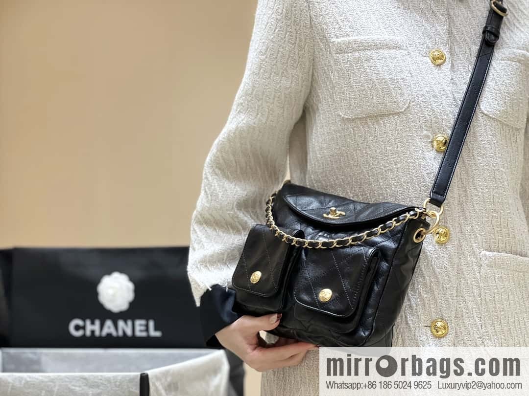 CHANEL 24P spring and summer trailer series big hit hobo Vintage bag AS4743 black