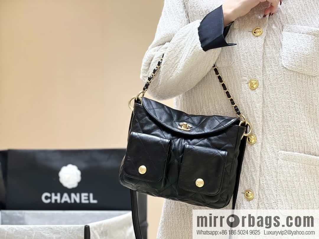 CHANEL 24P spring and summer trailer series big hit hobo Vintage bag AS4743 black