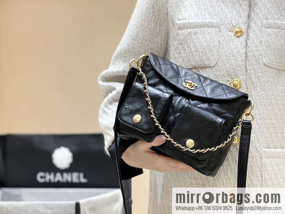 CHANEL 24P spring and summer trailer series big hit hobo Vintage bag AS4743 black
