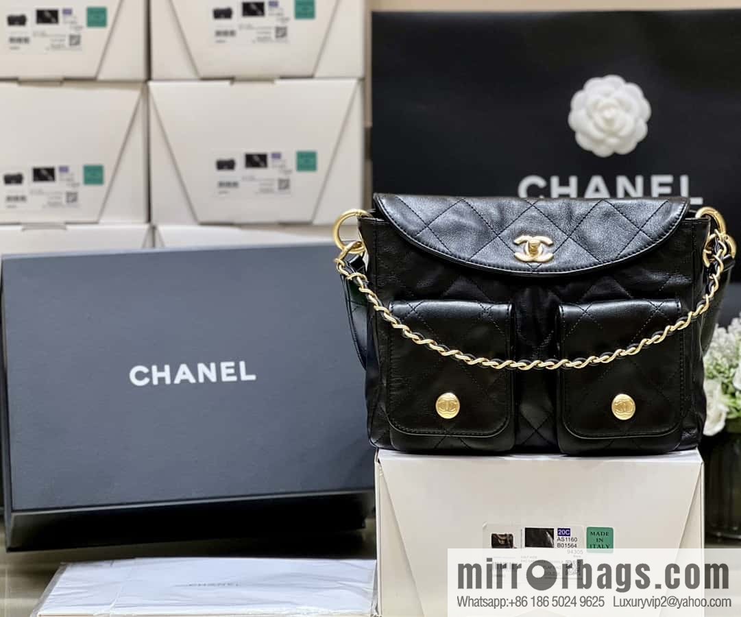 CHANEL 24P spring and summer trailer series big hit hobo Vintage bag AS4743 black