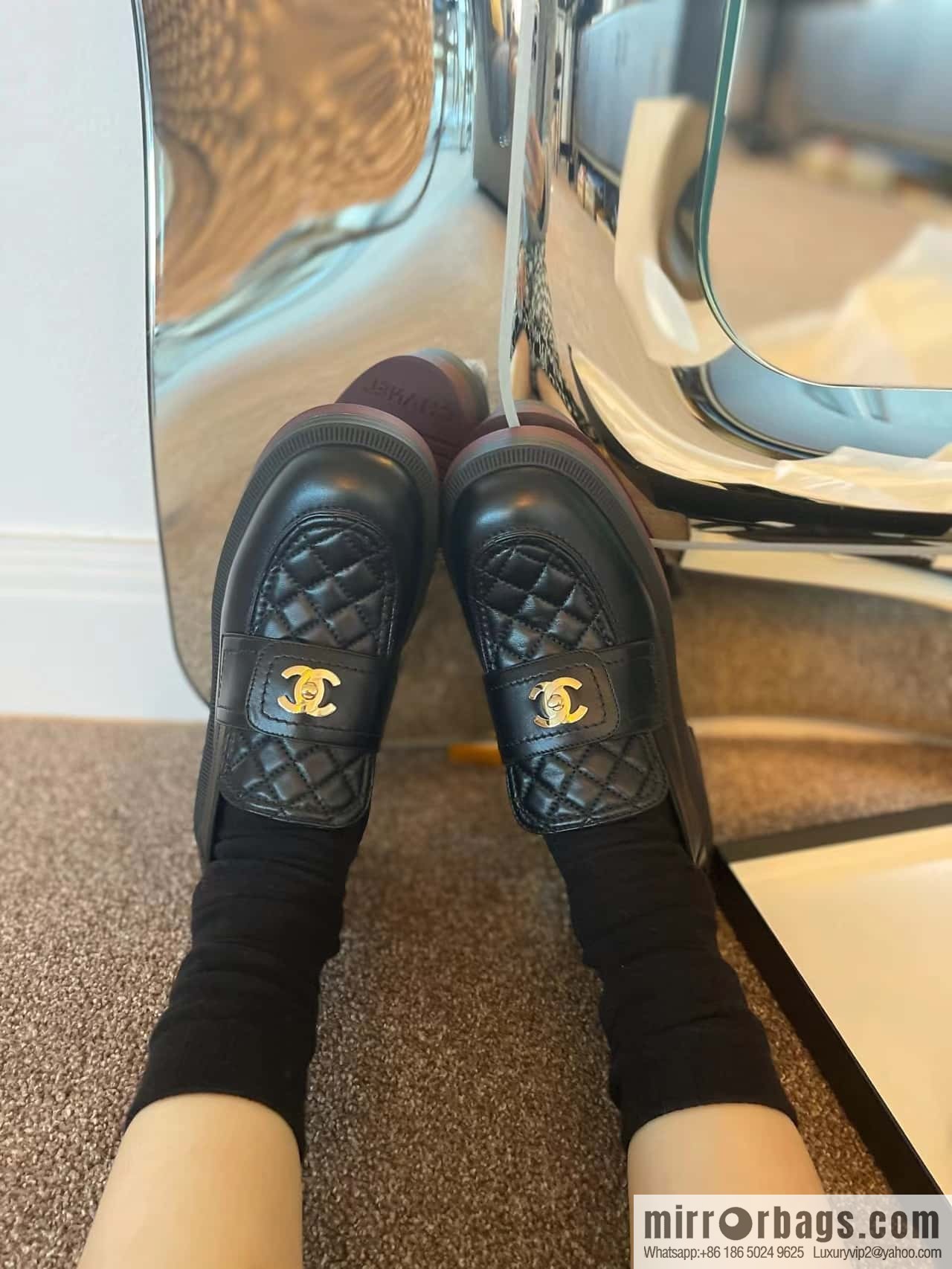 CHANEL Xiaoxiang rhombus metal buckle platform loafers