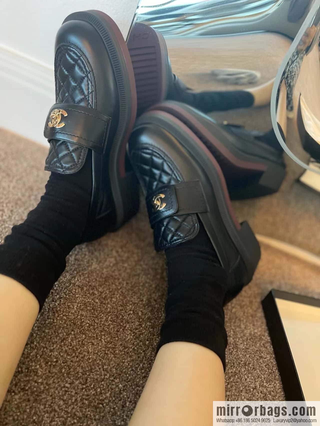 CHANEL Xiaoxiang rhombus metal buckle platform loafers