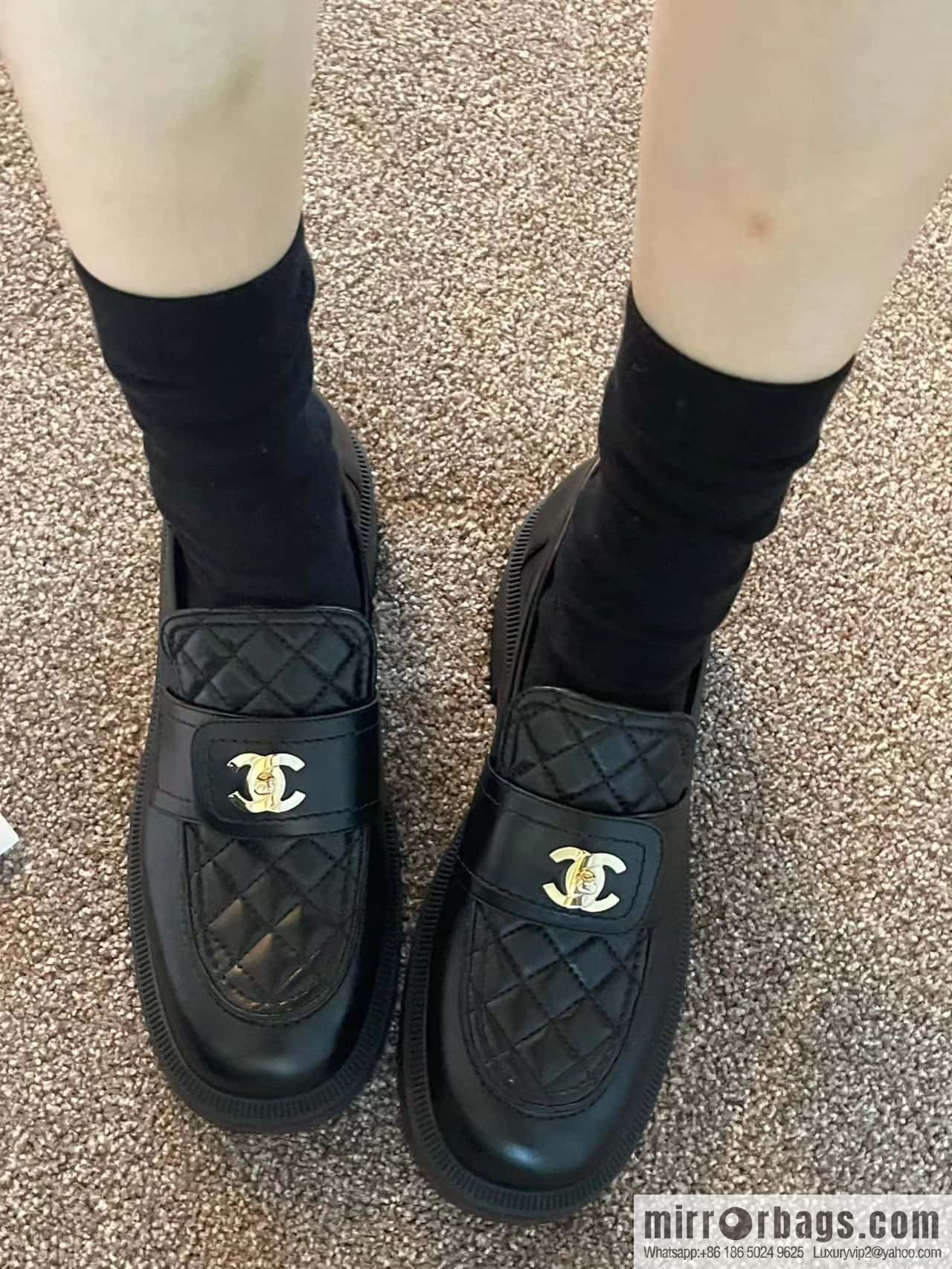 CHANEL Xiaoxiang rhombus metal buckle platform loafers