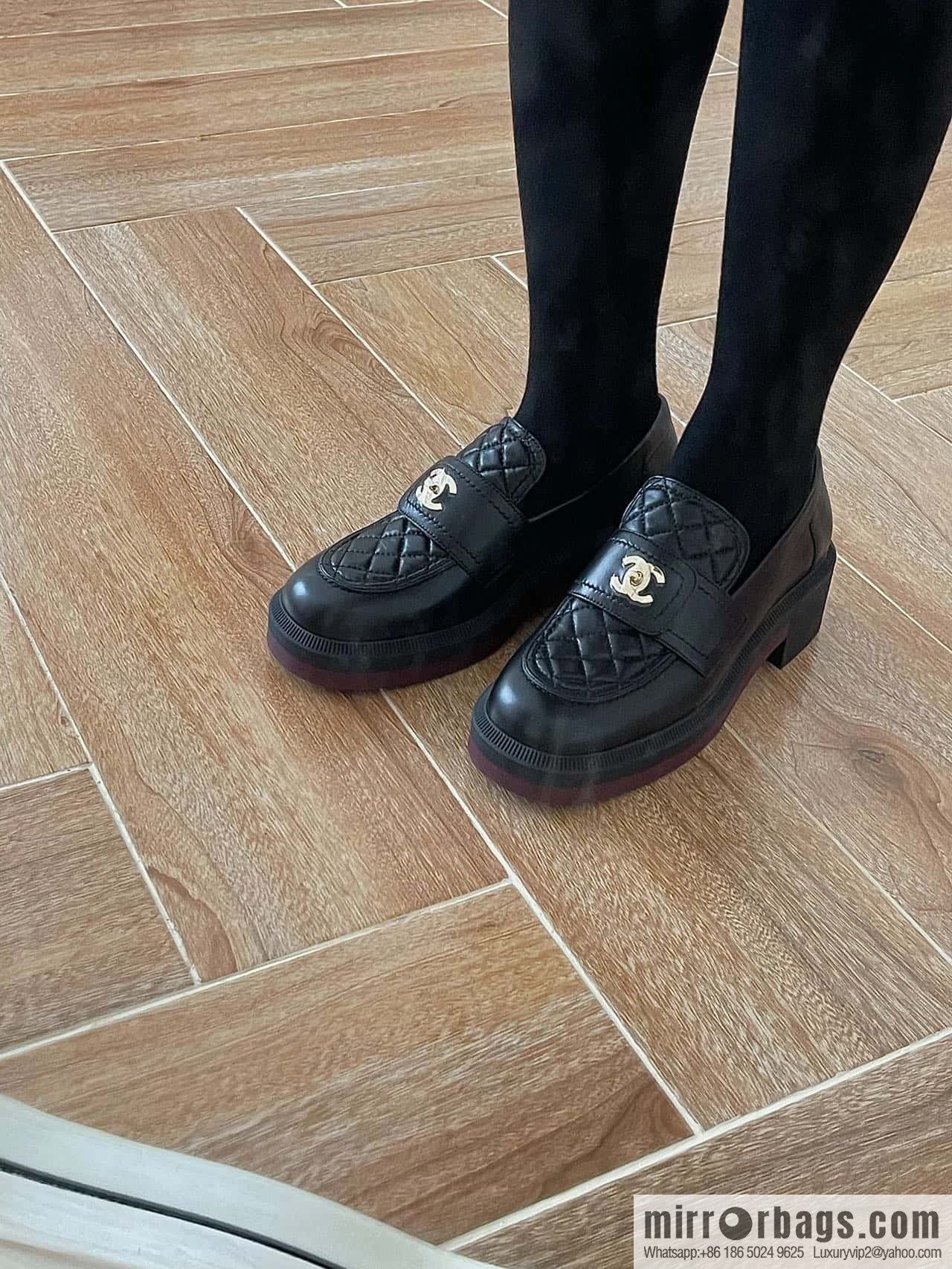 CHANEL Xiaoxiang rhombus metal buckle platform loafers