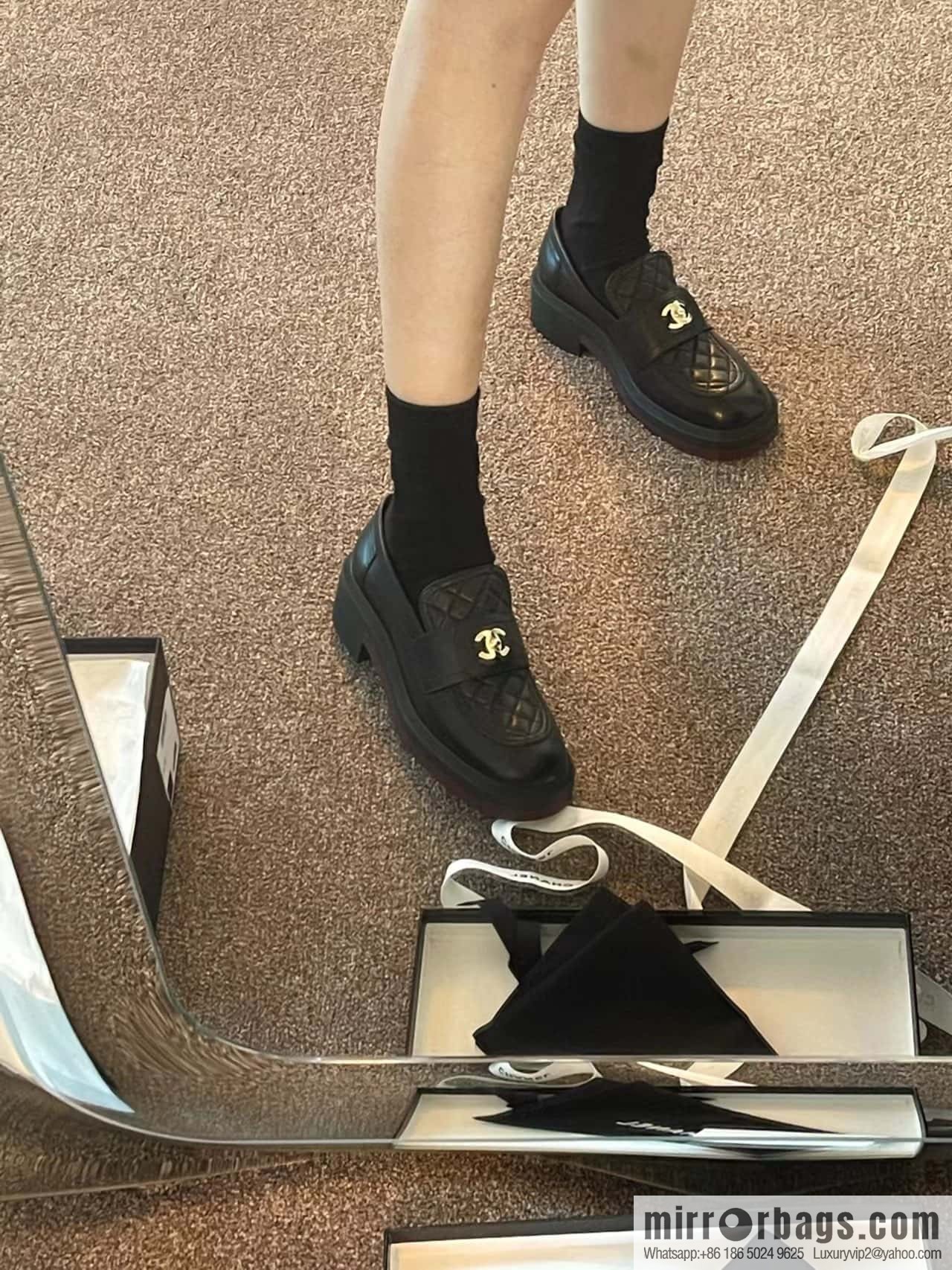 CHANEL Xiaoxiang rhombus metal buckle platform loafers
