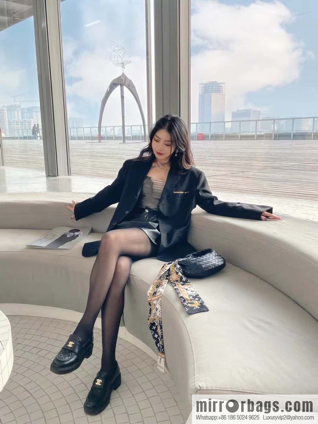 CHANEL Xiaoxiang rhombus metal buckle platform loafers