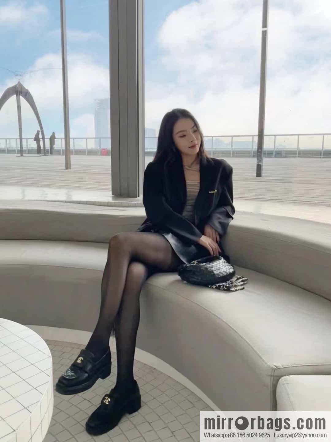 CHANEL Xiaoxiang rhombus metal buckle platform loafers