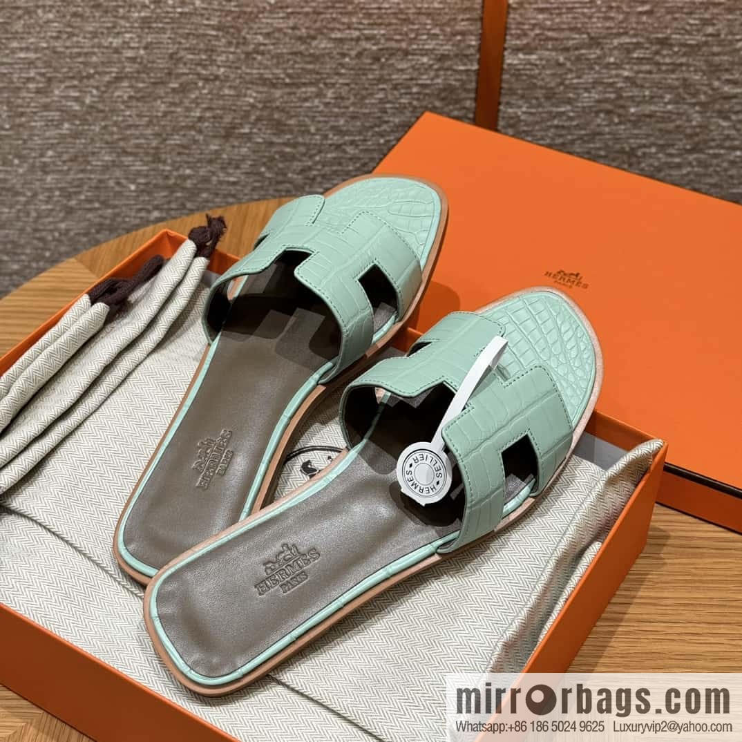 Hermès crocodile slippers