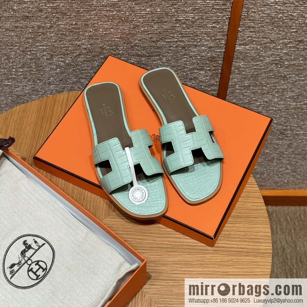 Hermès crocodile slippers