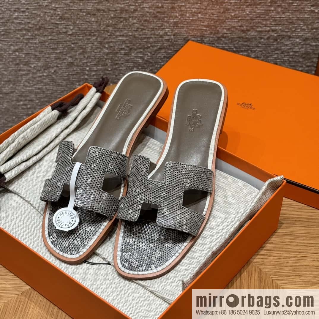 Hermès Lizard Leather Slippers