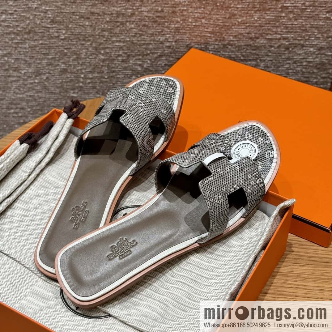Hermès Lizard Leather Slippers