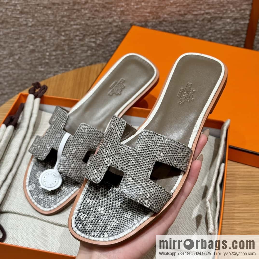 Hermès Lizard Leather Slippers