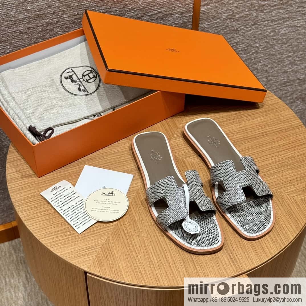 Hermès Lizard Leather Slippers