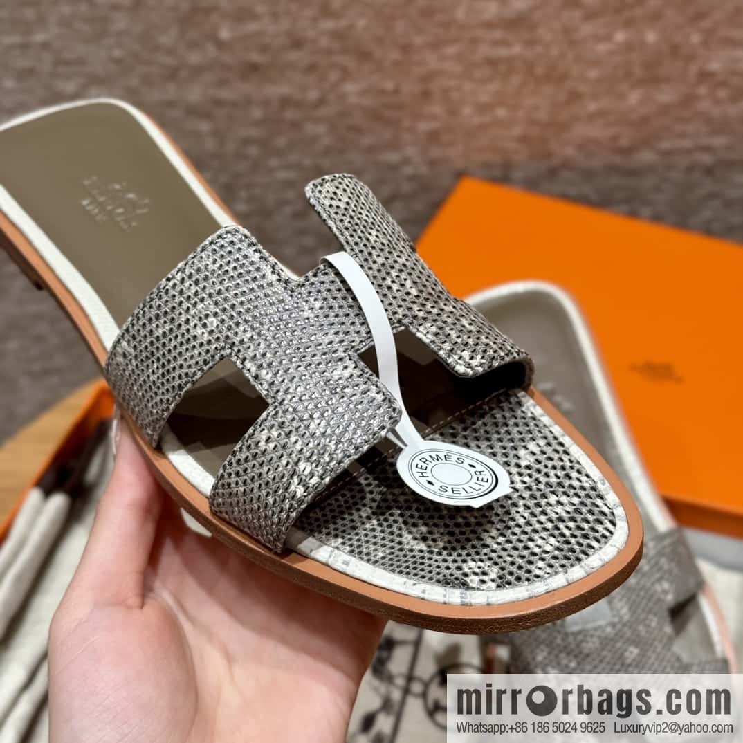 Hermès Lizard Leather Slippers