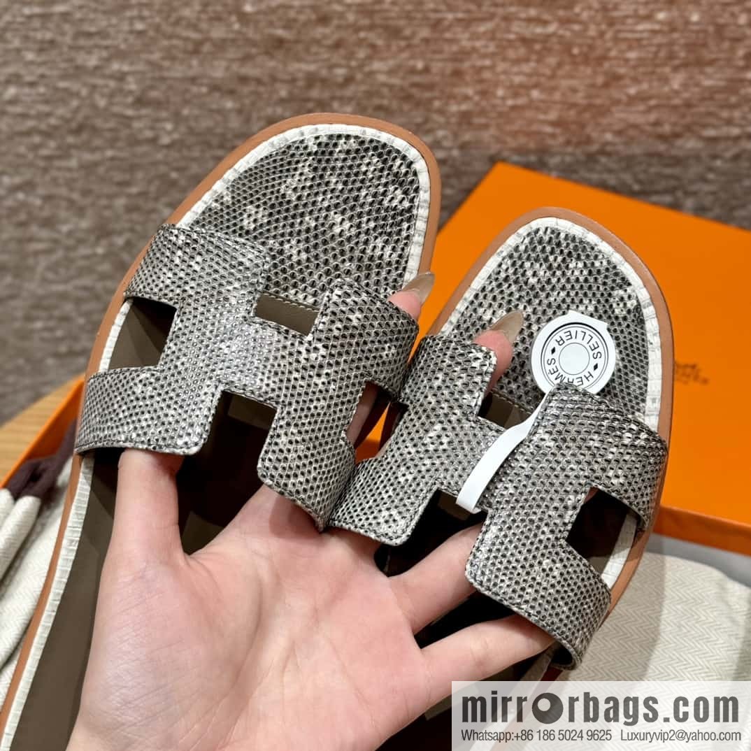 Hermès Lizard Leather Slippers